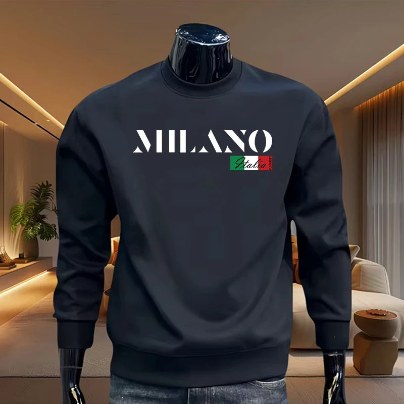 Moletom com capuz gola redonda da moda italiana casual diário, quente, manga comprida, suéter masculino de alta qualidade, tendência urbana
