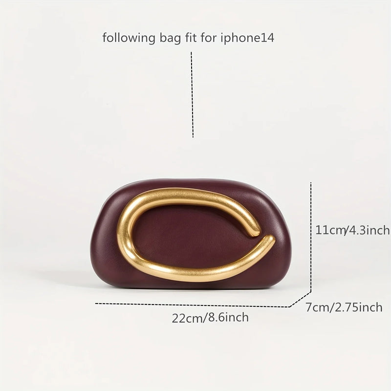 Gold metal Closure Box Clutch Bag women evening wedding party cute purse bag handbag dark red beige 2024 winter new