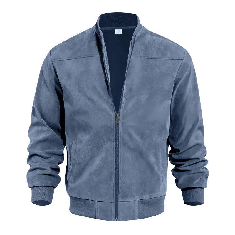 New Autumn Pilot Bomber Jacket for Men's Casual Plus Size Suede Zipper Stand Up Collar Top Traf Jacket Coats Men Clothing