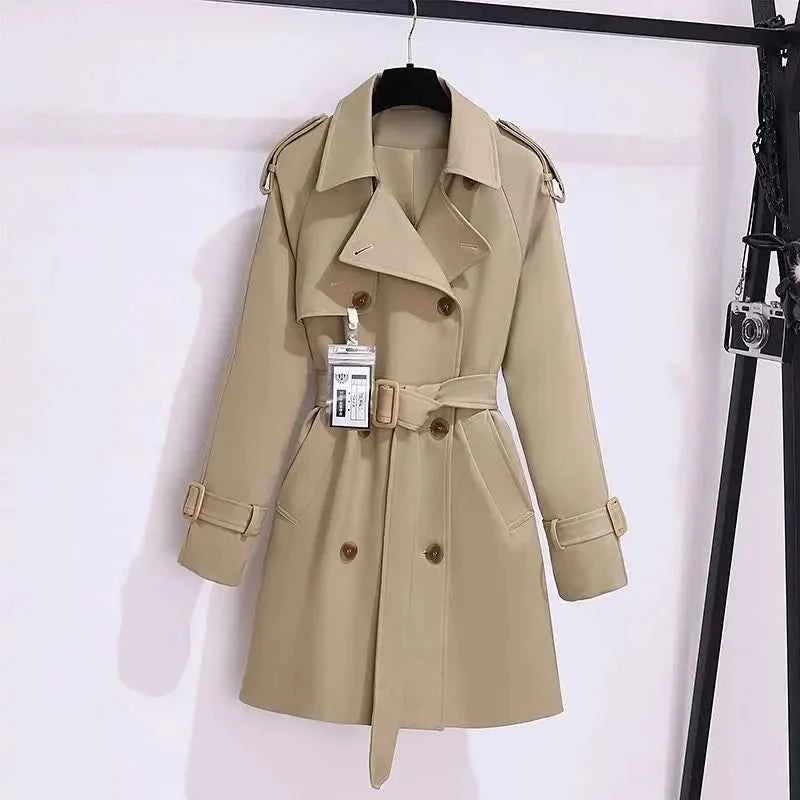 Women's Windbreaker 2026 Spring Autumn New Slim Double-breasted Temperament Coat With belt Femle mid length Casual Trench coat