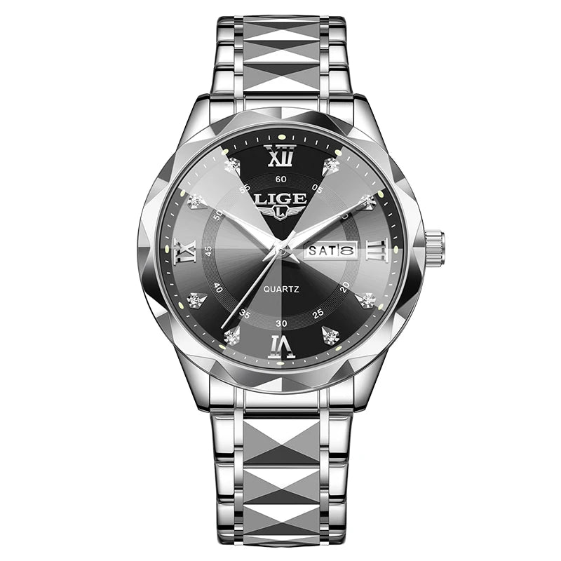 New LIGE Top Brand Luxury Man Wristwatch Waterproof Luminous Date Week Men Watches Stainless Steel Quartz Men's Watch Male reloj