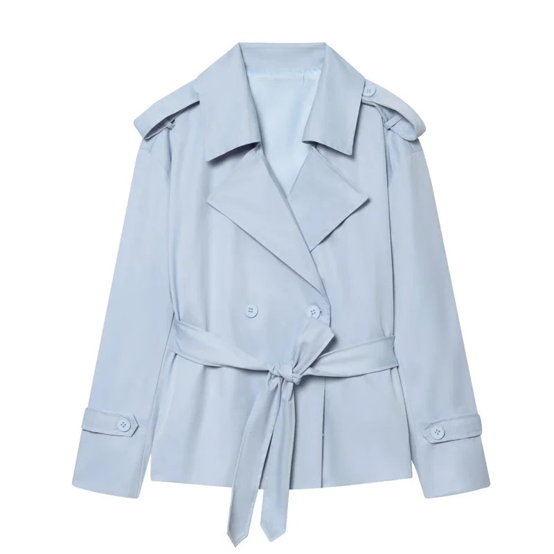 Women's Coat 2026 Spring New Style Solid Color Long Sleeve Belted Short Trench Coat European and American Personalized Fashion
