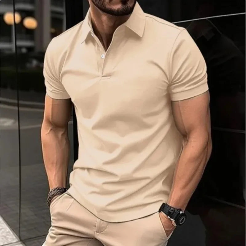 2024 New Men's Summer Casual Solid Color Button Short Sleeved T-shirt Polo Shirt With Purple Loose Collar Daily Versatile Shirt