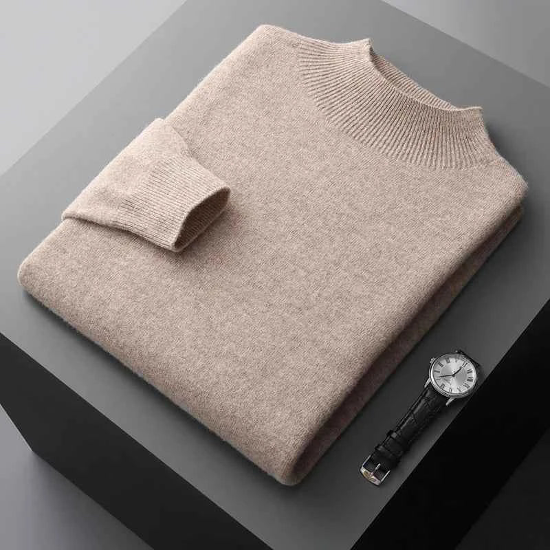 100% Pure Wool Cashmere Sweater Men's Half Turtleneck Pullover Casual Fashion Thickening Top Knitting Sweater