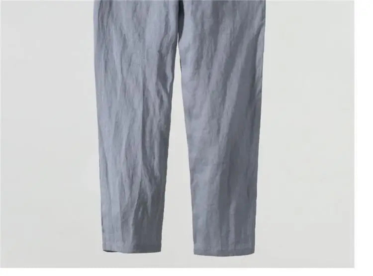 Solid Color Linen Pants Men's Loose Cotton Linen Casual 9 Points Pants Spring Summer Home Straight Soft Comfortable Trousers