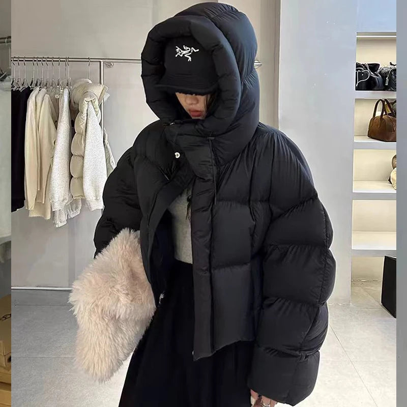 Sli ort Cotton Jaet Women's Winter Faion Bread Design Hooded American Sle Cact Size Ladies' Korean Version Coat