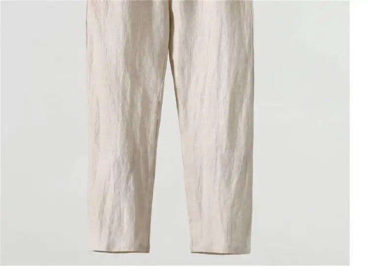 Solid Color Linen Pants Men's Loose Cotton Linen Casual 9 Points Pants Spring Summer Home Straight Soft Comfortable Trousers
