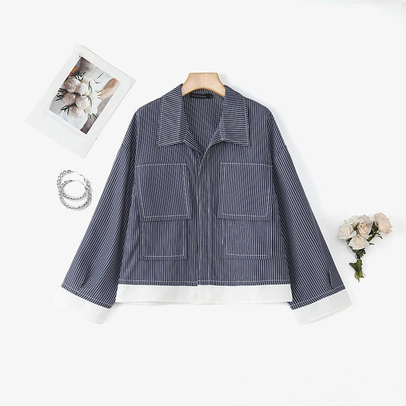 Women Korean Shirts 2025 ZANZEA Autumn Long Sleeve Striped Patchwork Blouse Fashion Tops Tunic Pockets Office Blusas Femininas