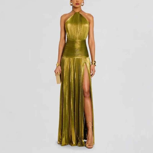 Luxurious Women Corset Party Cocktail Dress Sexy Off Shoulder Halter Folds Slit Guest Celebrity Long Dress Celebrity Prom Gown