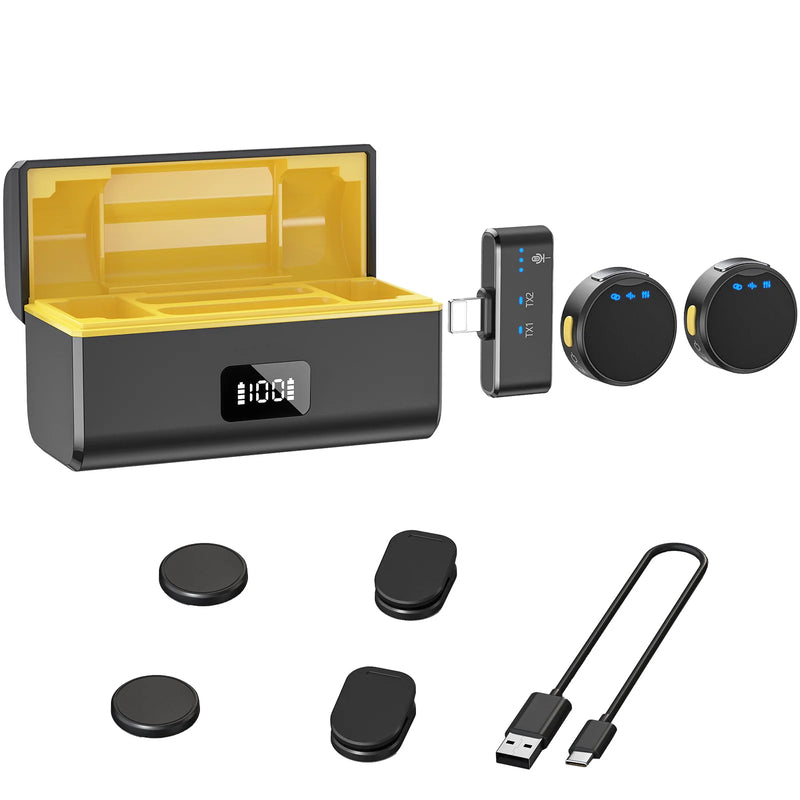 Microfone sem fio 100M para telefone Microfone de lapela magnético profissional com caixa de carregamento Redução de ruído para gravação