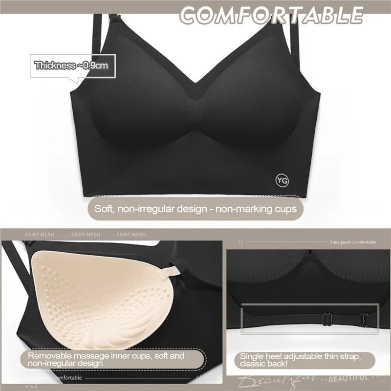 Sutiã invisível feminino com decote em U profundo, top sem costas para vestidos, lingerie sexy com alça transparente, push up, roupa íntima sem alças