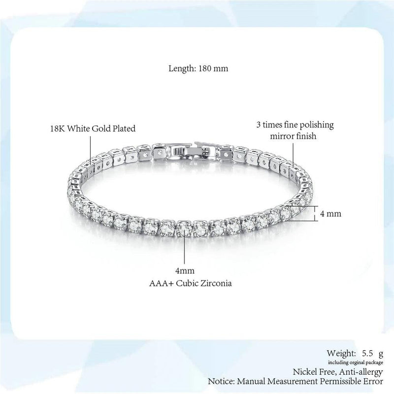 Women's Tennis Bracelet Hip Hop Trendy AAA+ Cubic Zirconia Silver Color Teen Girl Crystal Chain on The Hand Wedding Jewelry H086 - CRAVO ROSE