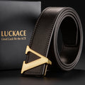 Cinto de design LUCKACE para homens, moda feminina, luxo, letras, fivela lisa, liga, fivela em V, cintos de couro, presentes, cintura