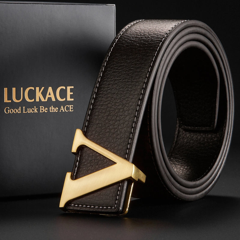 Cinto de design LUCKACE para homens, moda feminina, luxo, letras, fivela lisa, liga, fivela em V, cintos de couro, presentes, cintura