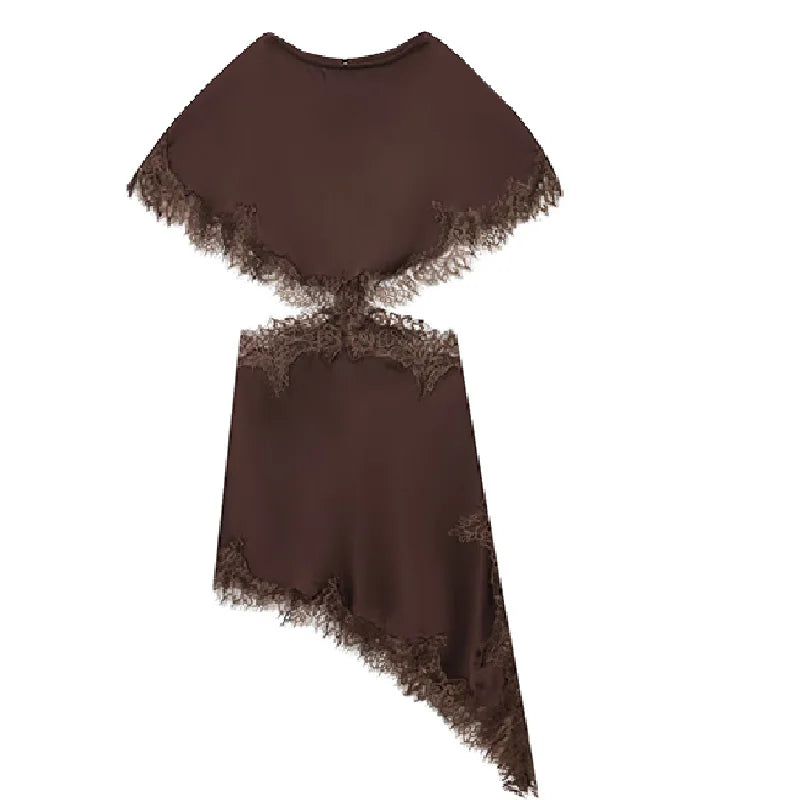HXAO Cut Out Black Dress Woman Asymmetrical Lace Midi Dress Cape Sleeve Elegant Party Dresses Women Sexy Luxury Cocktail Dress
