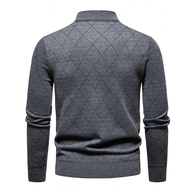 New Mens Knit Sweater American 1/4 Zip Pullover Men's Fleeced Knitwear Stand Collar Casual Sweaters Pullovers