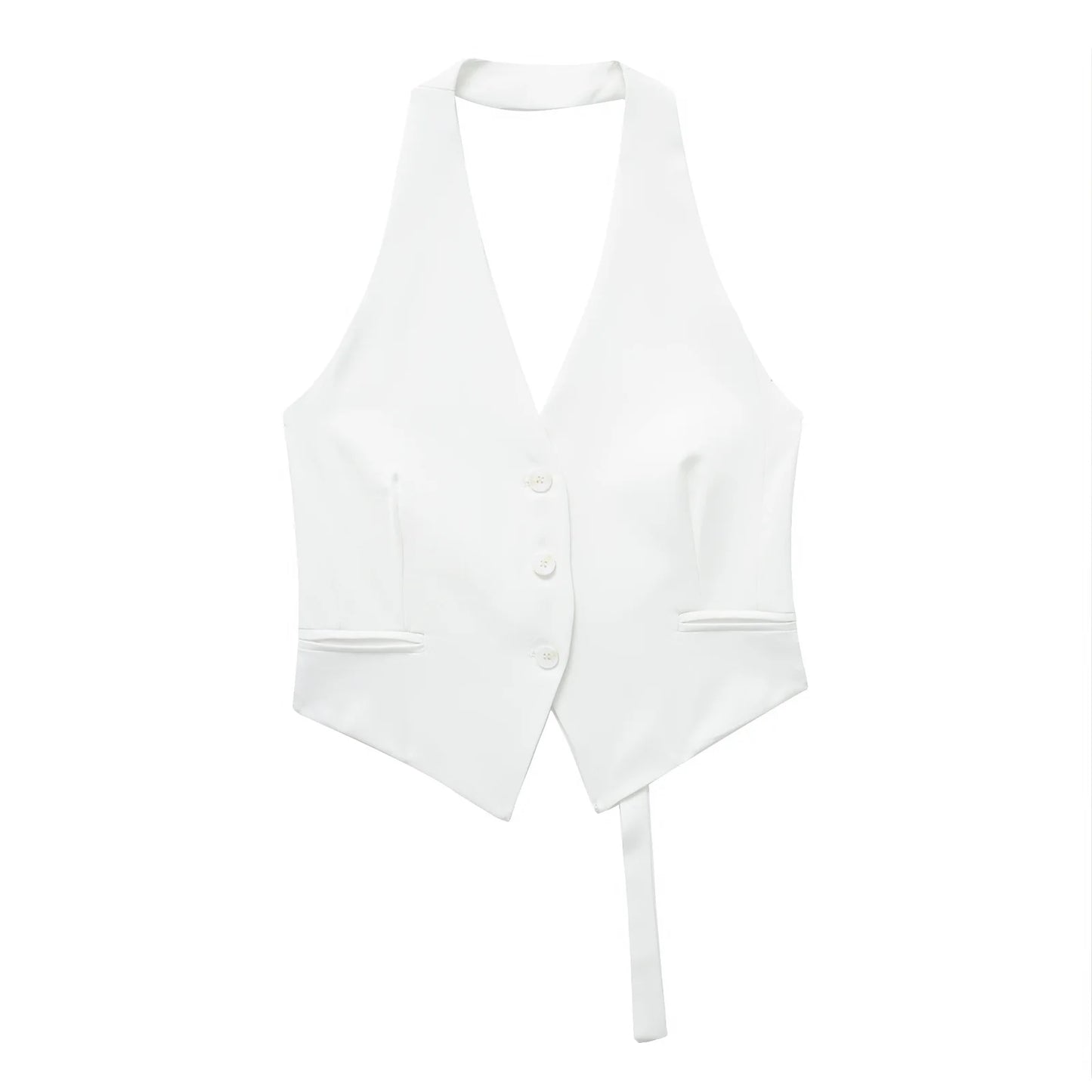 Willshela Women Fashion Black Backless Lace Up Waistcoats Vintage Halter Neck Sleeveless Jackets Female Chic Lady Tank Tops