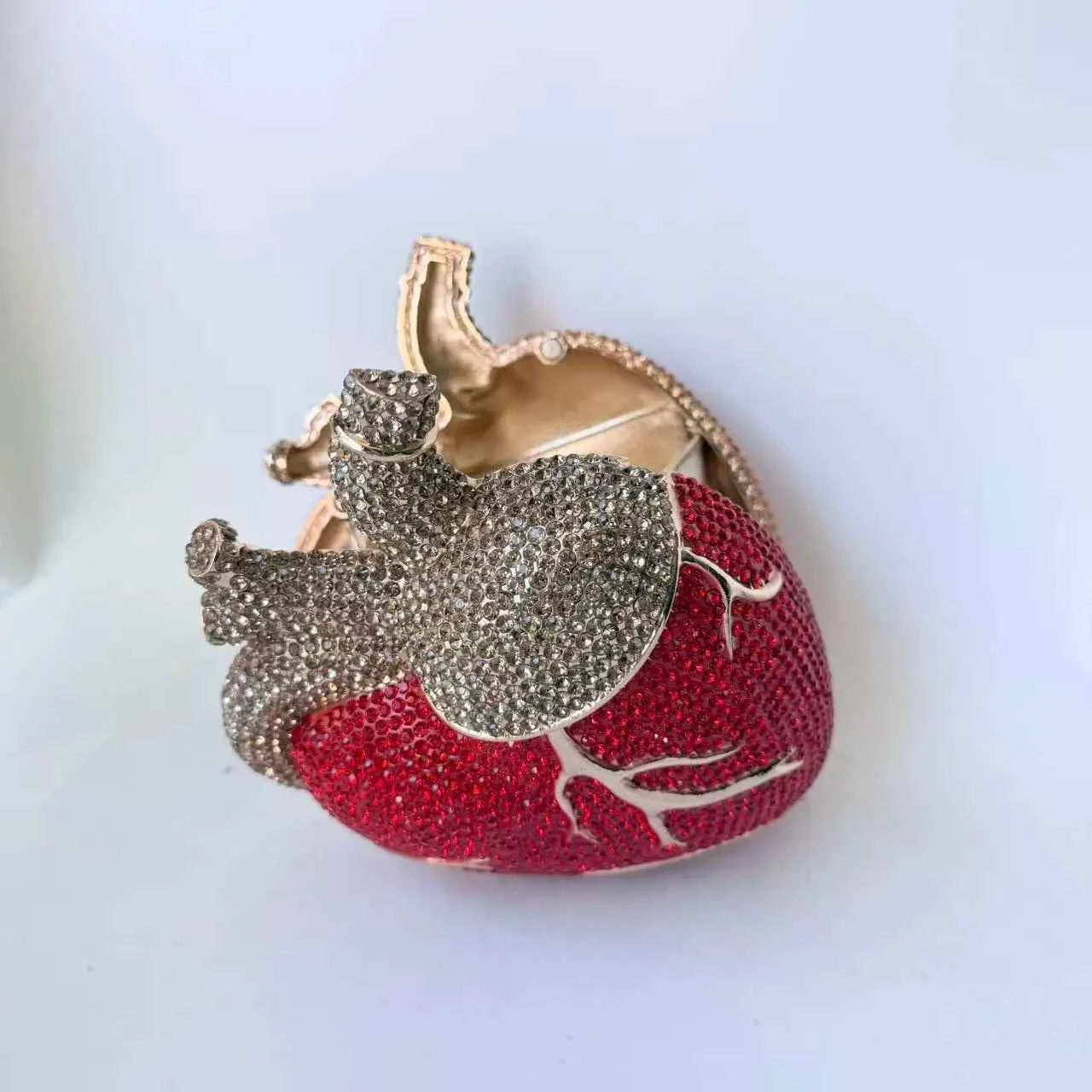 XIYUAN Red Heart Shaped Rhinestone Evening Bag Women Luxury Unique Wedding Party Dress Handbags Gold Crystal Bridal Clutch Purse