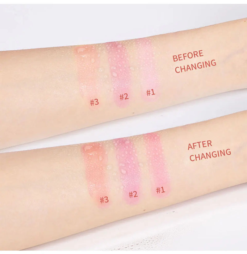 Paleta de blush 3 em 1 com mudança de temperatura para lábios e bochechas, bastão de blush com mudança de temperatura para produtos de maquiagem, paleta de cosméticos em bastão para rosto