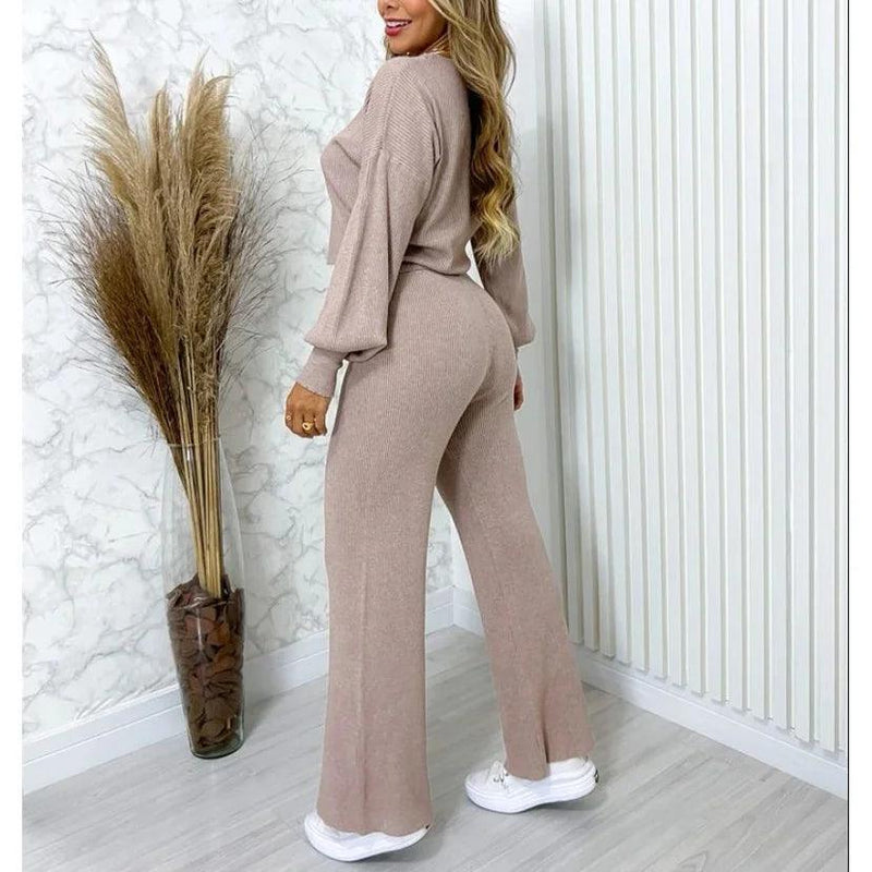 Set with cropped long sleeve bouffant and soft 3D lanzinha flare pants - CRAVO ROSE