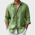 Camisa masculina de 6 cores estampada, modelo explosão, primavera e verão, lapela, botão, manga comprida, camisa
