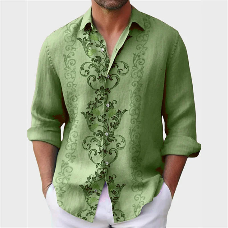 Camisa masculina de 6 cores estampada, modelo explosão, primavera e verão, lapela, botão, manga comprida, camisa