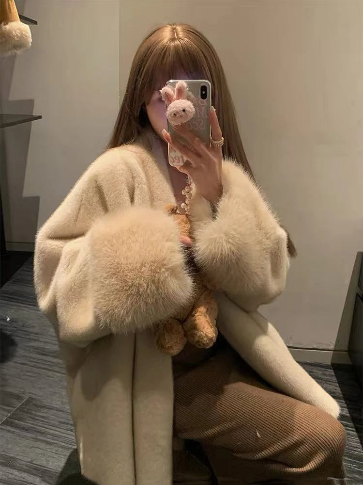 Faux Mink Fur Coat for Women Winter Thick Loose Hairy Casual Jacket Y2K Fashion Streetwear Long Sleeve Warm Fur Outerwear