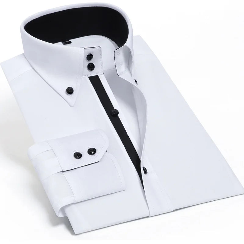 Men's Stretchy Long Sleeve Shirt Crystal Buttons Business Casual Slim Fit Dress Shirts for Men Trendy Traf Homme TS-928