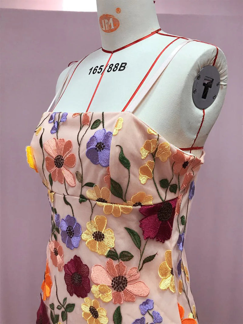 Elegant Temperament, lady Flower Mesh Splicing, Heavy-duty Embroidery, Suspender Dress,woman  Short Skirt, Lace,girl Slimming