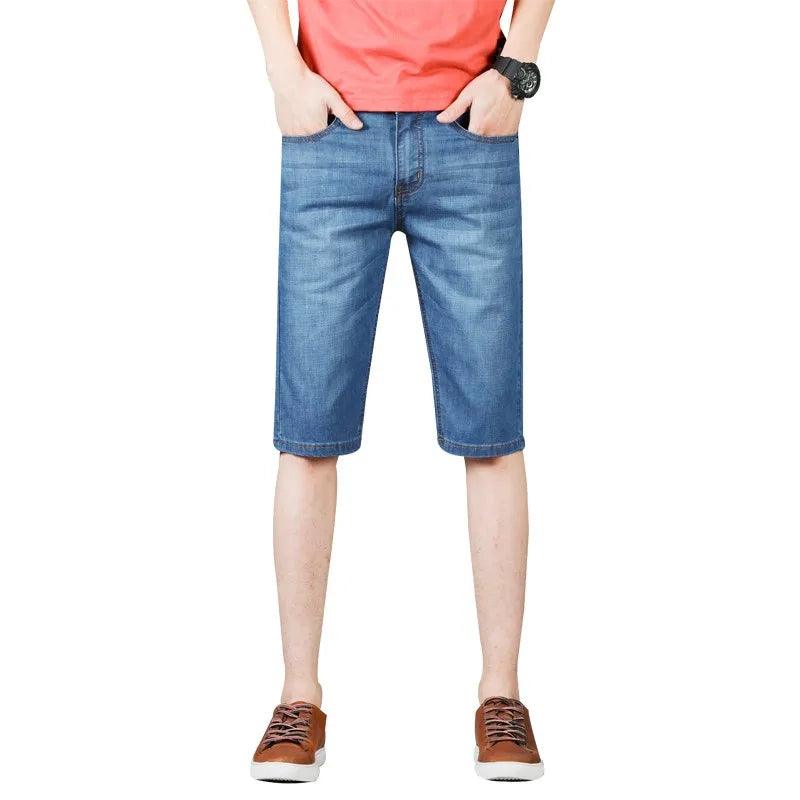 Bermuda Jeans curtos para homens finos casuais moda verão calças elásticas retas - CRAVO ROSE