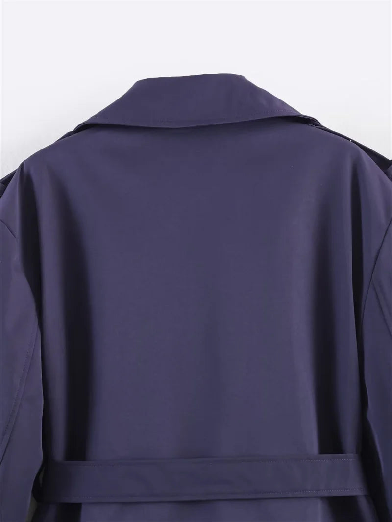 Women's Coat 2026 Spring New Style Solid Color Long Sleeve Belted Short Trench Coat European and American Personalized Fashion