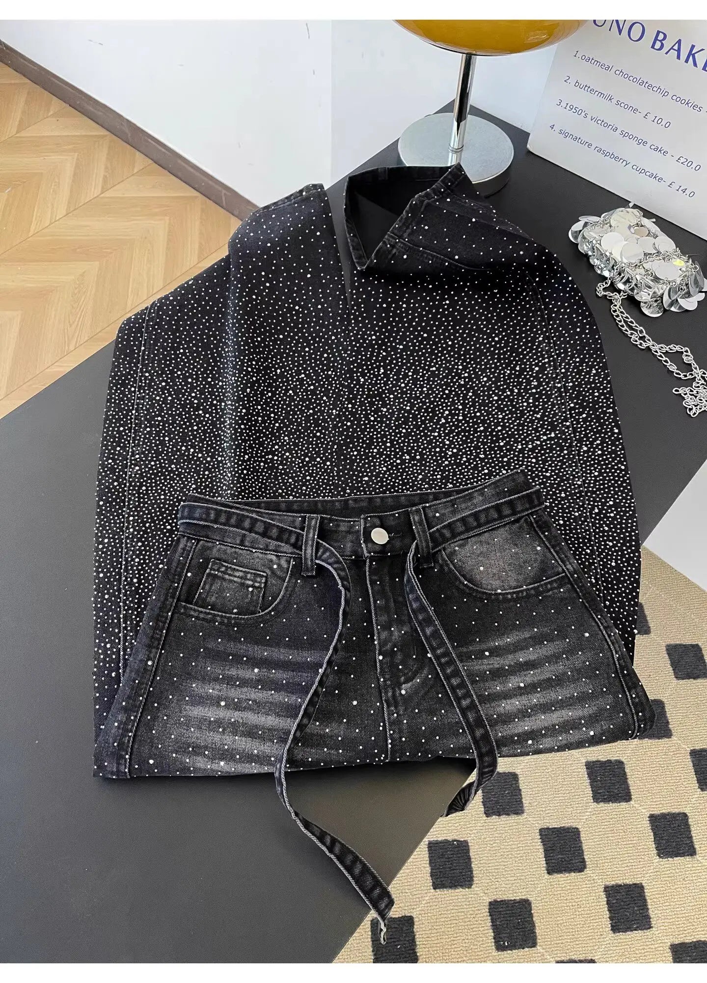 Glittering Rhinestone Denim Pants Women's Jeans New Wide Leg Design Sensation Floor-Length Pants Loose Jeans