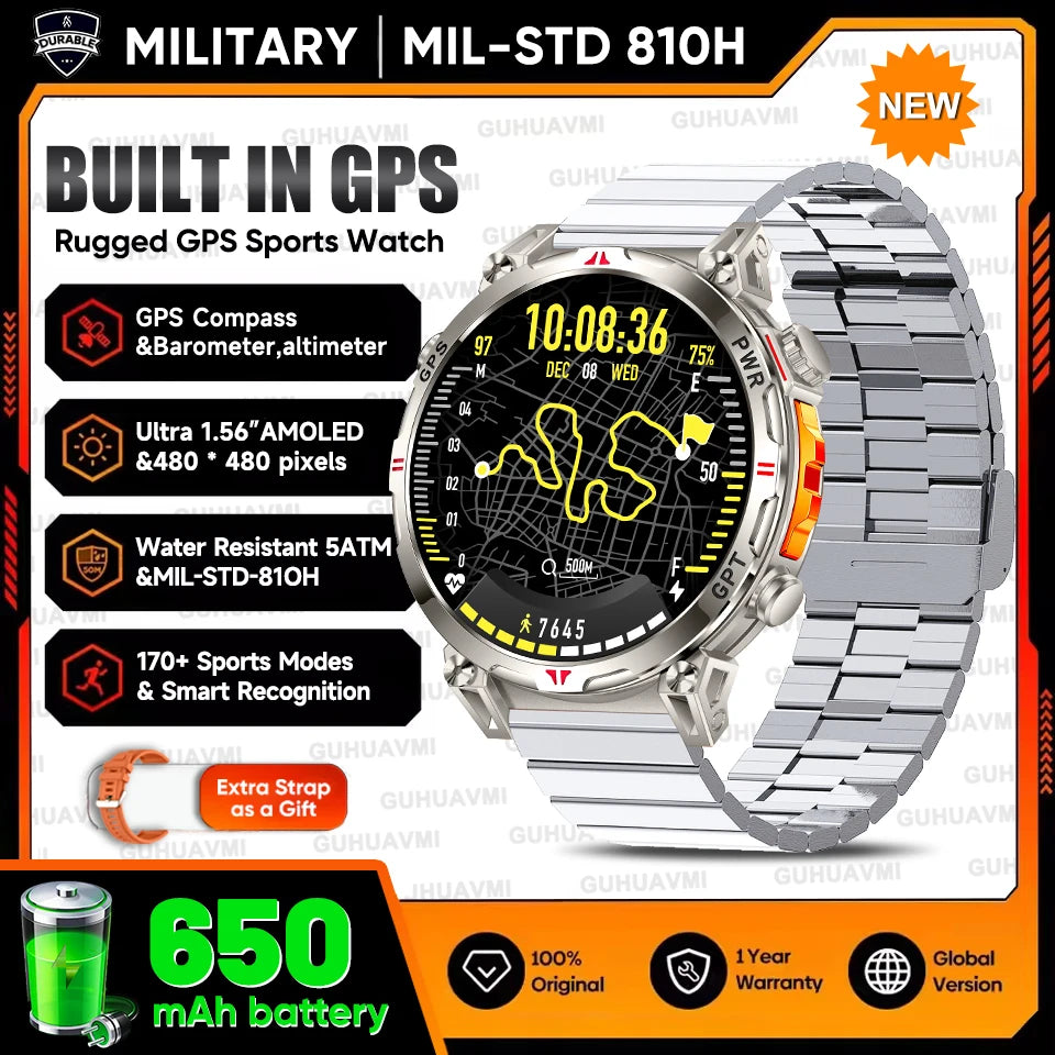 2025New Military T-Rex3 Ultra GPS SmartWatch Built in GPS Compass Altimeter Barometer 5ATM Waterproof 650mAh Sports Bracelet Men
