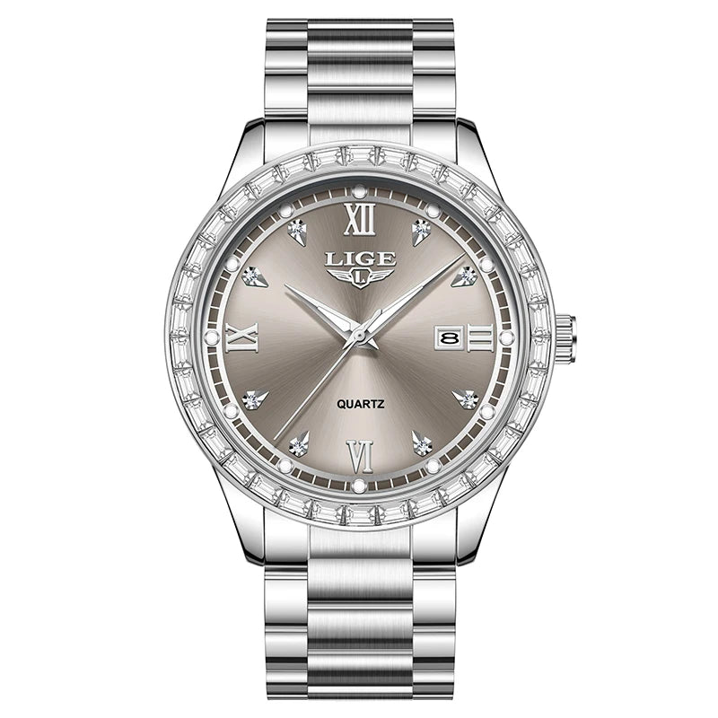LIGE elegant women's watch Fashion waterproof clock luminous stainless steel business quartz watch for Women reloj de mujer+BOX