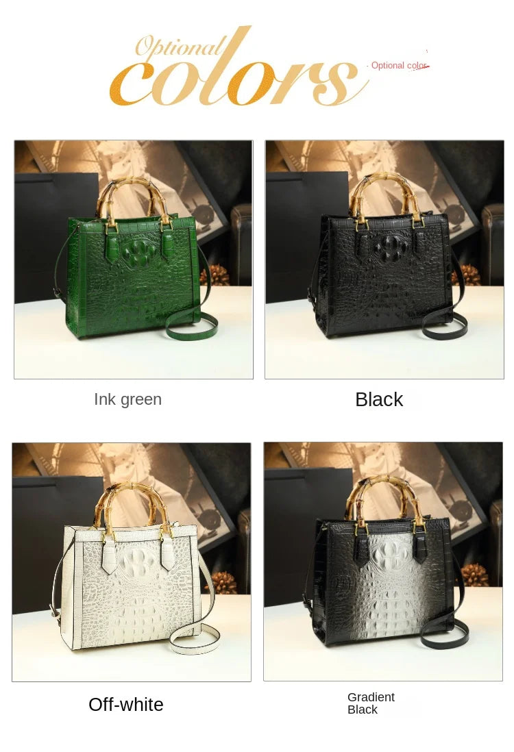 Brand Genuine Leather Real Bamboo Women's Bag Crocodile Pattern Handbag Portable Tote Bag Mom Tide Shoulder Messenger Bags