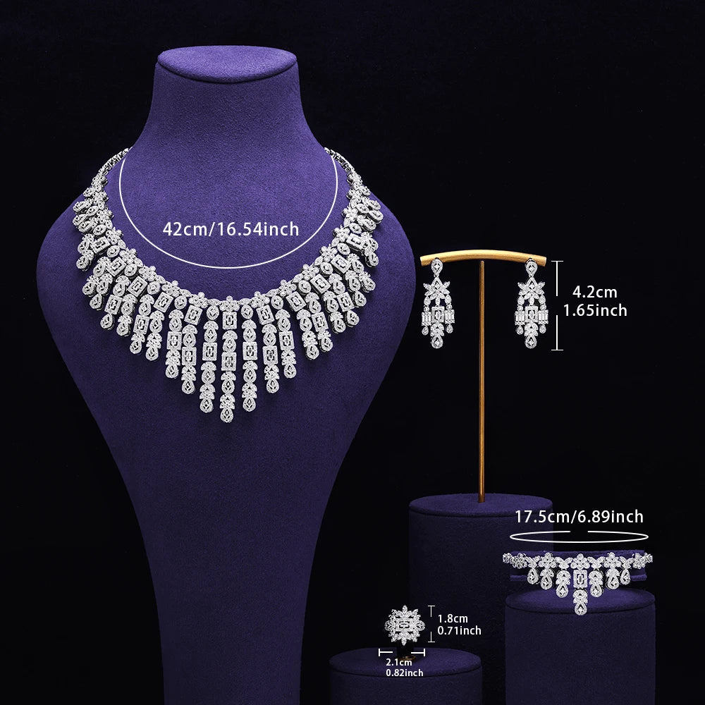 Fashion Women 4PCS Necklaces Set White Cubic Zirconia Bridal Wedding Jewelry Sets Dubai Saudi Arabia Party Accessories