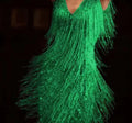 Fashion V-neck Sexy Deep Sleeveless Pencil Dresses Fringed Mid Dress for Women