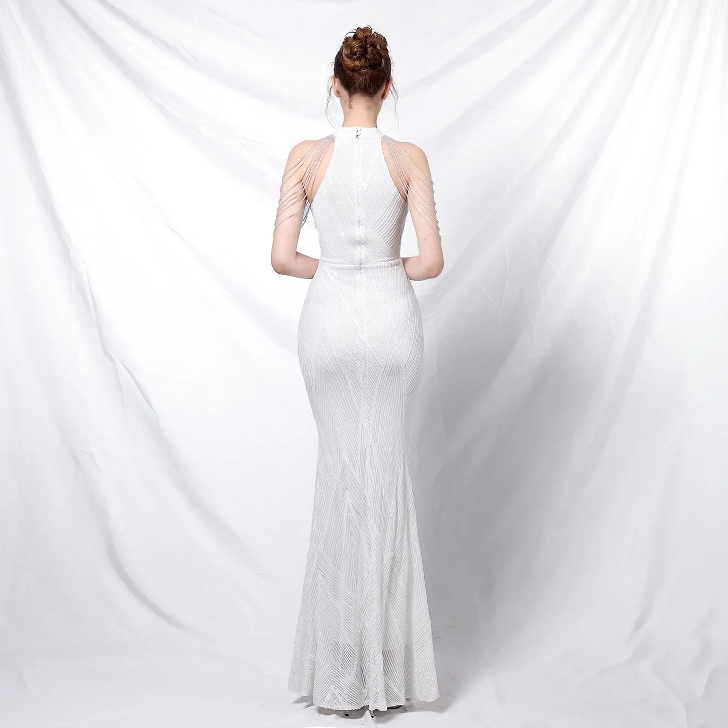Xmas Sequin Maxi Dress Halter Neck Stripe Mermaid Long Lady Coctail Prom Dress Party Evening Dancing Performance Shimmering Wear