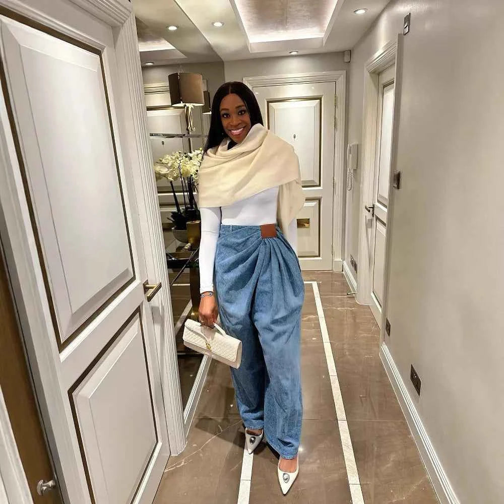 Women Wide Leg Pants Jeans Washed High Waist Folds Distressed Denims Spring 2026 Vintage Female Trousers Streetwear Floor Length