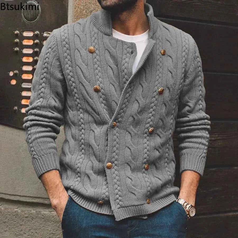 New 2026 Autumn Winter Knitted Cardigan Men Double Breasted Sweater Coat Male Streetwear Winter Warm Turtleneck Men Clothing