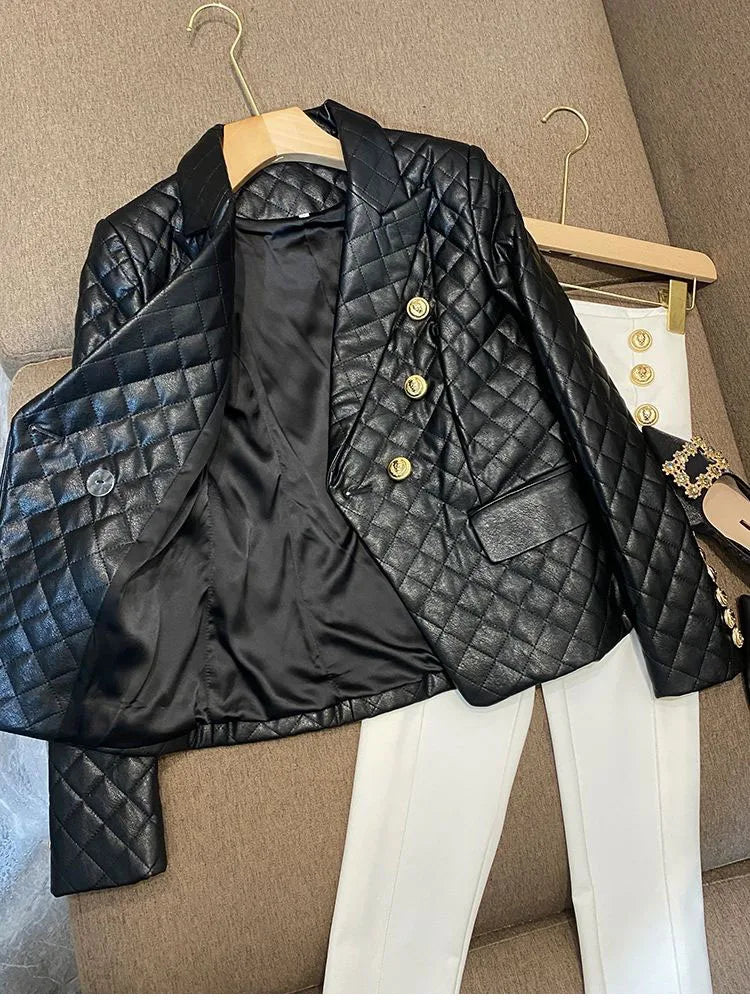 High-end Black Elegant Suit Jacket Ladies Casual Double Breasted Fashion Women's Blazer 2023 Office Work Casual Female Outerwear