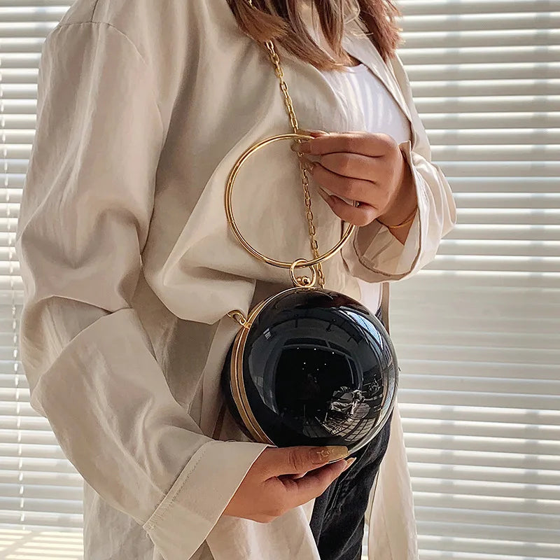 Luxury Women Round Ball Evening Bag 2024 Fashion Smooth Bright Surface Clutch Bag Ladies Crossbody Bag Party Chain Handbag Purse