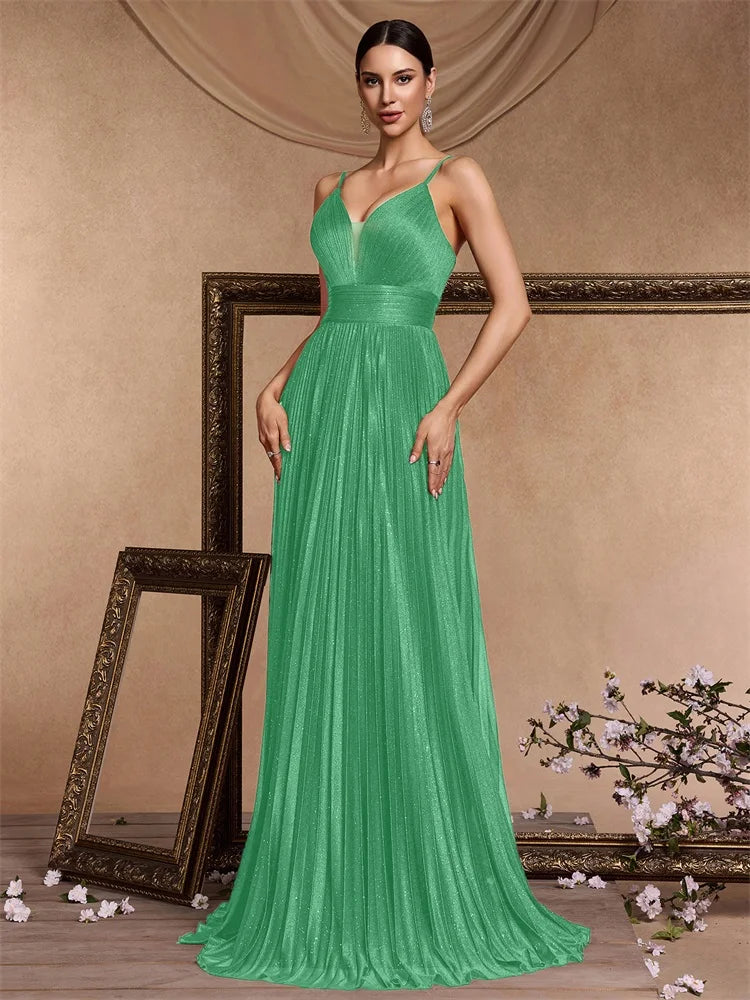 Elegant A-line Evening Dresses Luxury Floor Lenght Backless Formal Deep V-neck Women Caicktail Wedding Party Gowns