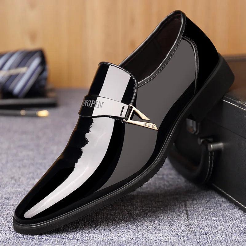 Leather Shoes Men Dress Slip on Patent Leather Mens Casual Oxford Shoe Moccasin Glitter Male Footwear Pointed Toe Shoes for Men - CRAVO ROSE