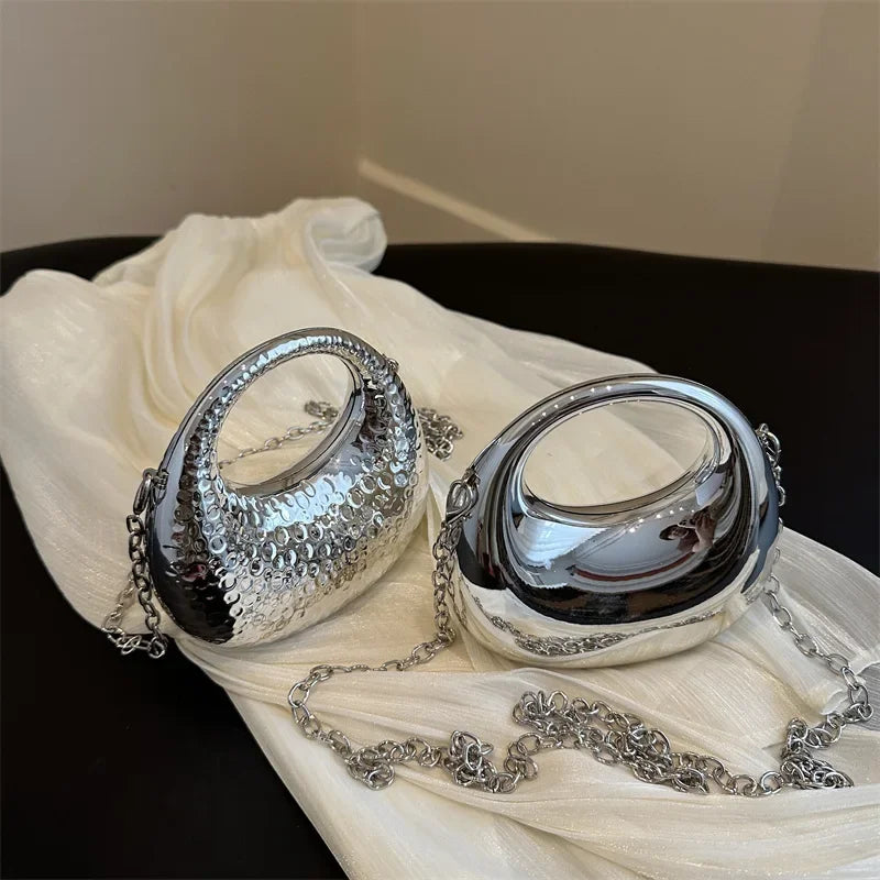 New Gold Silver Fashion Acrylic Moon Women's Handbags Luxury Ladies Clutch Bags Dinner Bag with chain 2024