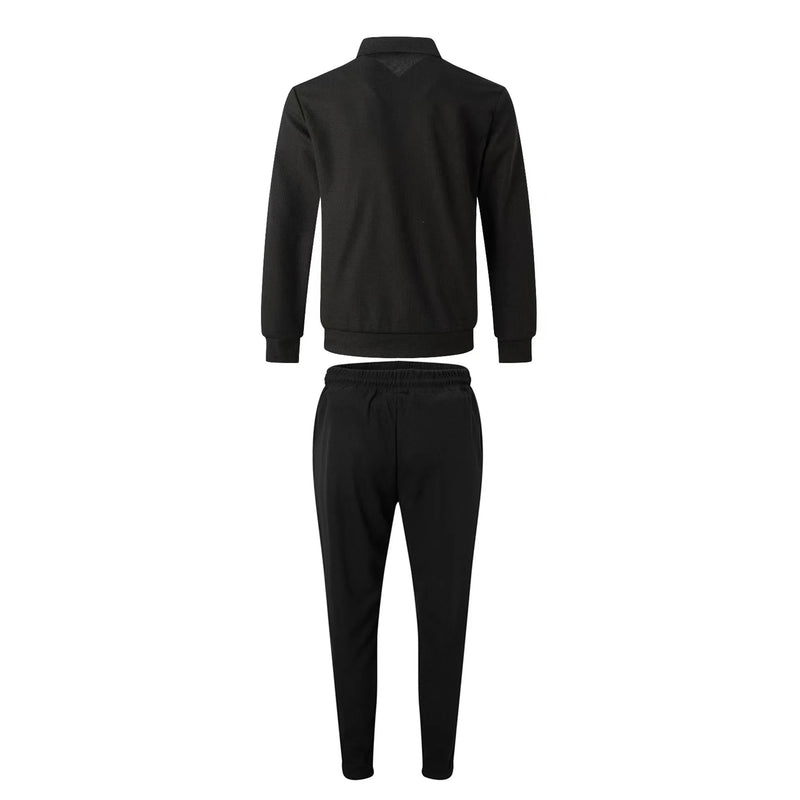 Casaco Outono Waffle Zíper Bolso Lapela Slim Cardigan Conjunto Jaqueta Masculina