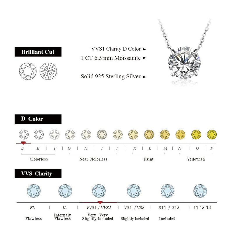 Moissanite Diamond 6.5mm 1CT Necklace For Woman Pendant 925 Silver Necklace For Women Chains Party Bridal Fine Jewelry - CRAVO ROSE