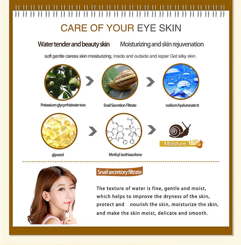 Creme de colágeno para cuidados com a pele, creme de caracol, antienvelhecimento, clareador de pele, creme facial, remove olheiras, remove bolsas, soro para os olhos