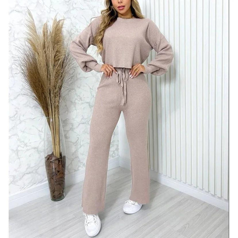 Set with cropped long sleeve bouffant and soft 3D lanzinha flare pants - CRAVO ROSE