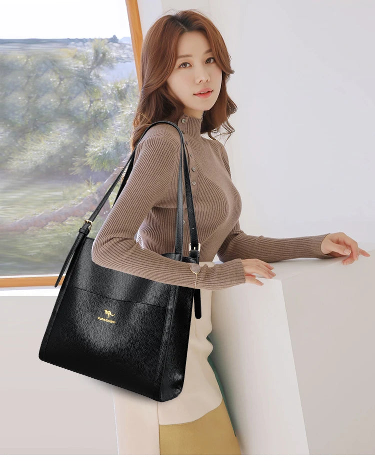 Bolsa de ombro feminina de couro de luxo, bolsa tiracolo fashion com axilas, bolsa carteiro para compras, bolsa grande de capacidade